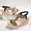 Fashion Bohemia Gold Glitter Sandals Women 2025 Summer Metal Decoration Wedge Heels Sandals Size 43 Brand Designer Sun Totem Shoes Women