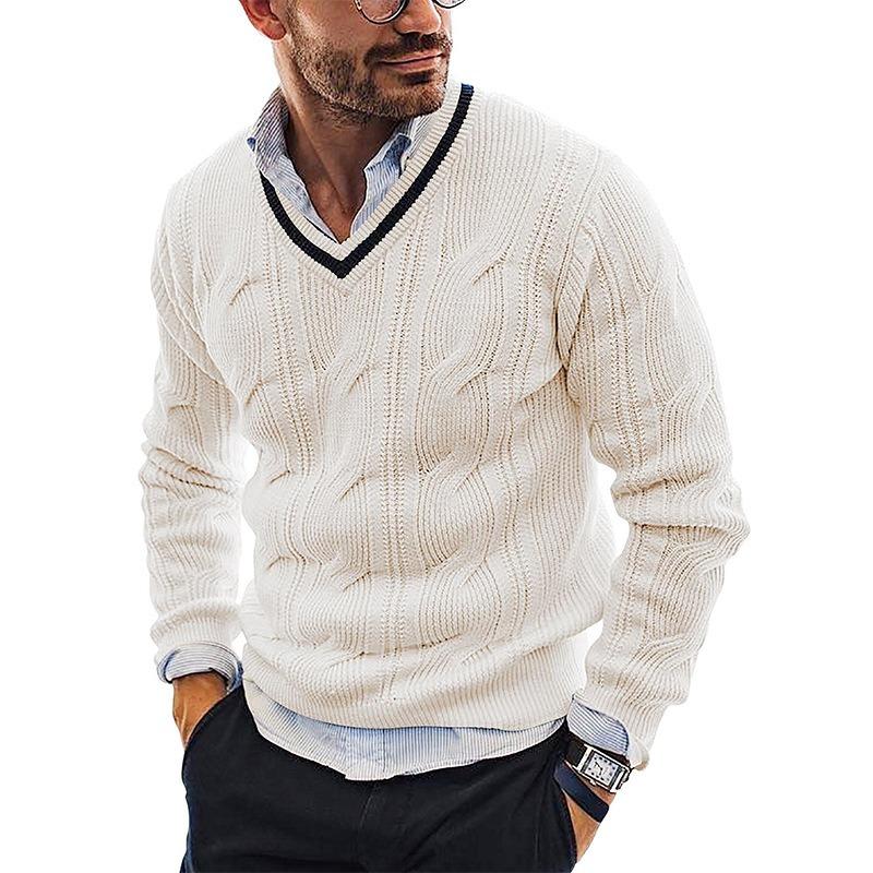 Men's Fashionable Slim-fit Long-sleeved Knit Top with V-neck