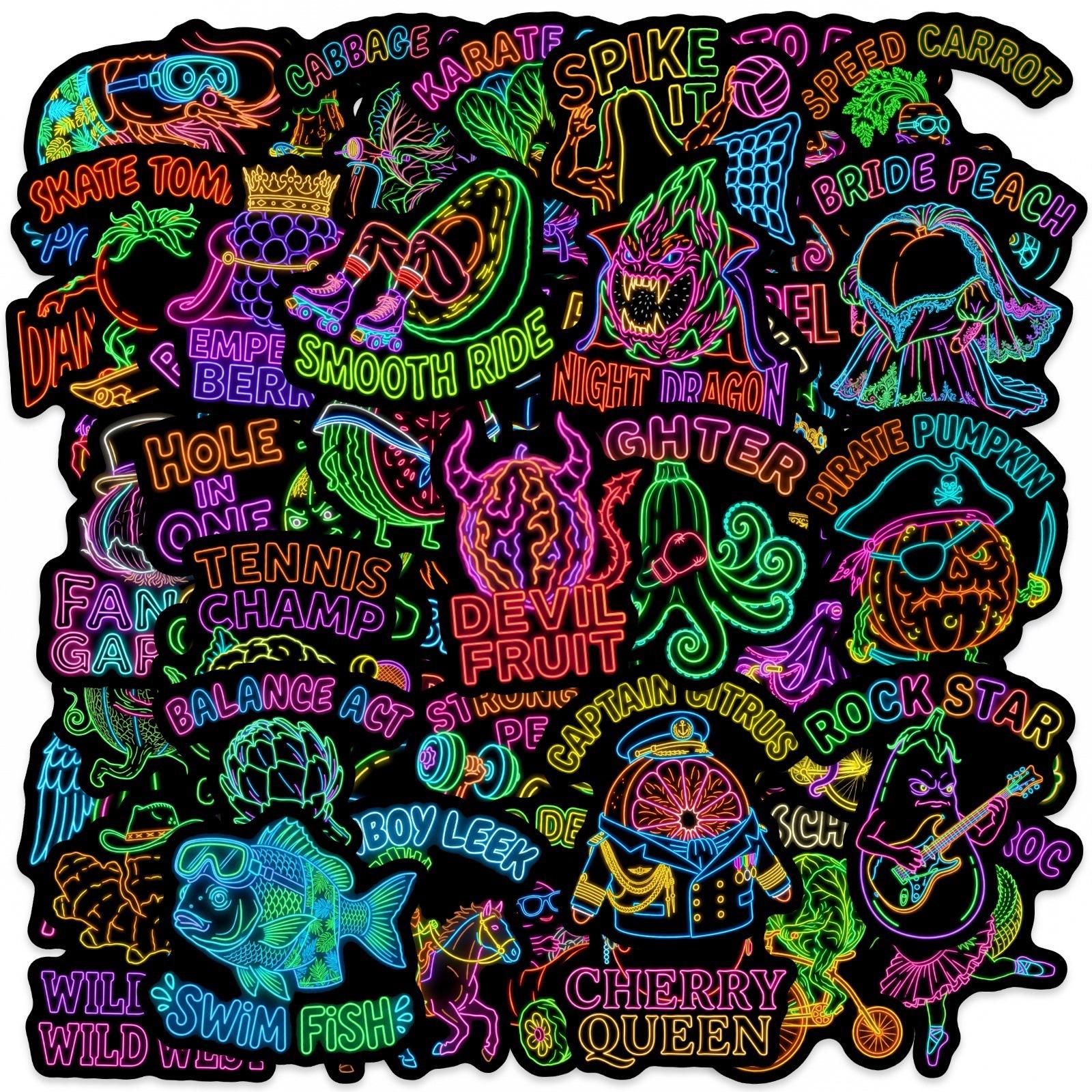 

50 Cyber Neon Stickers Vegetables Fruits Humanoid Hand Account Luggage Water Cup Decorative Stickers