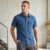 Men's Summer Denim Shirt Large Size Lightweight Cotton Slim Fit Turn-Down Collar Short Sleeve Work Button Cardigan Shirt