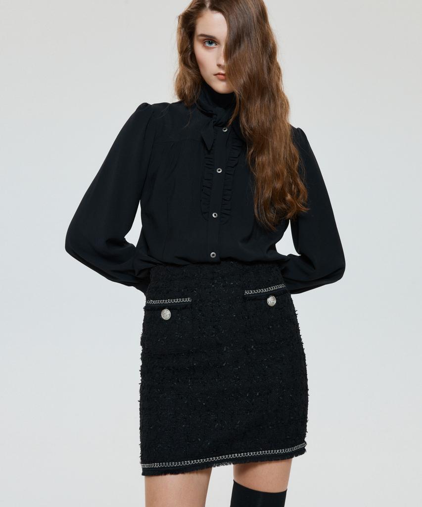 UNTAGE Chain Fringe Tweed Mini Skirt (Black)_Uws-Fs19