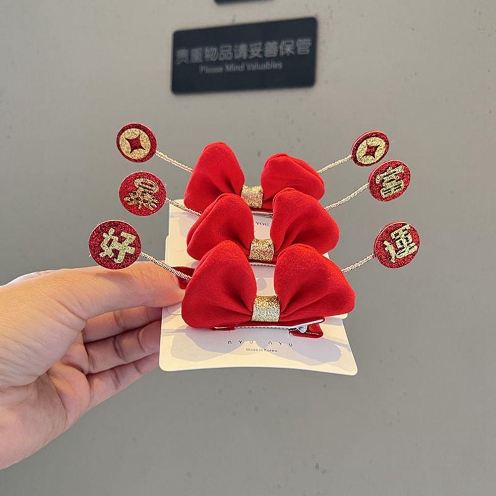 

Headdress Red Good Luck Bowknot Hair Clip Child Hair Accessories Bow Headband Chinese Style Hairpin A