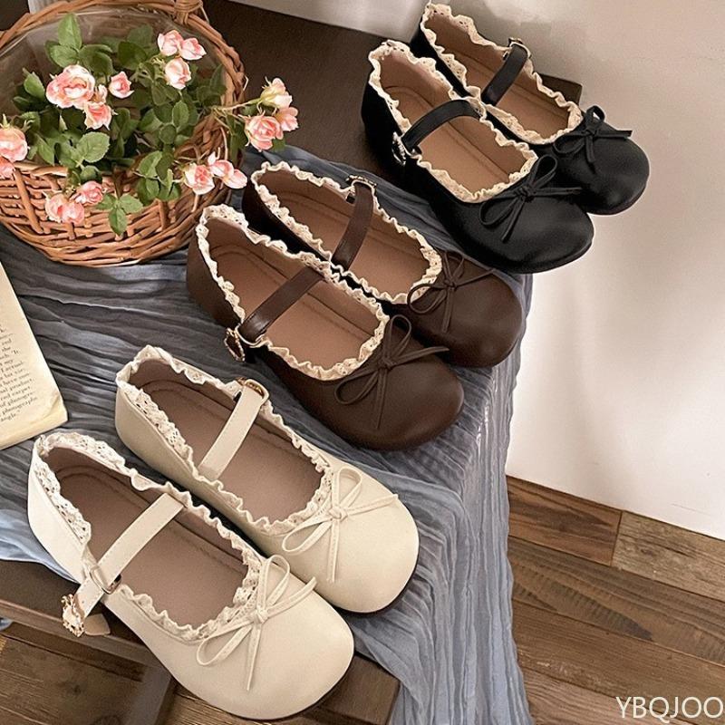 Fashion Round Headed Retro Bow Flat Bottom Small Leather Shoes New Spring Autumn Love Casual Shallow Mouth Comfortable Single Shoe