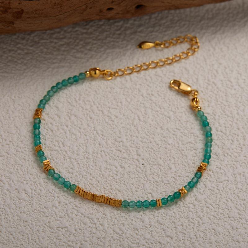 

S925 Sterling Silver Natural Chalcedony Colored Treasure Necklace Women S Fashion Personality Pure Handmade String Broken Silver