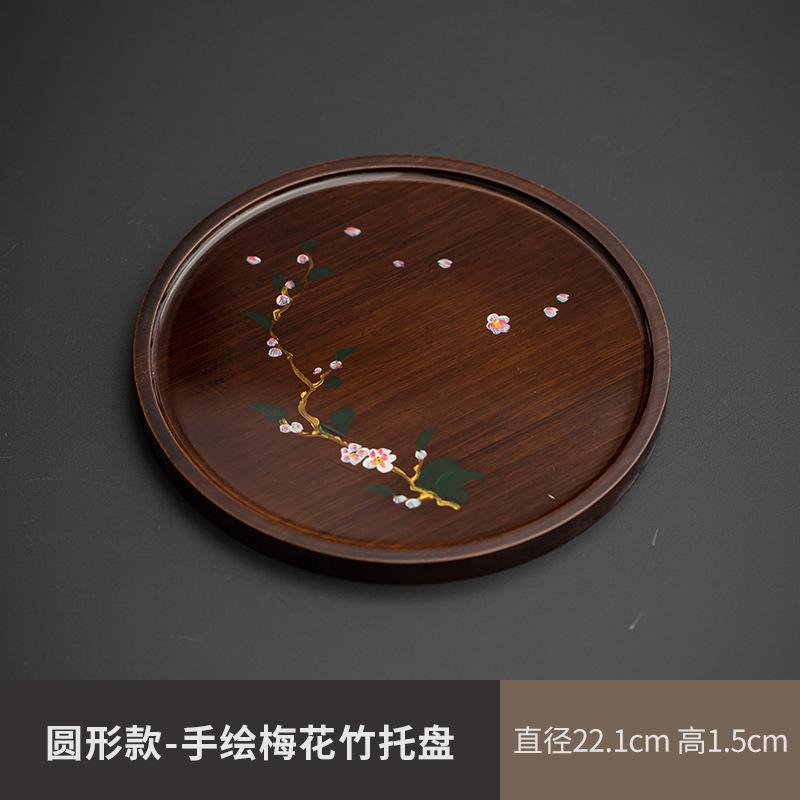 Hand-painted Bamboo Tea Tray Zen Dessert Candy Tray Coffee Storage Board Organizers Desk Dishes for Serving Teaset Accessories