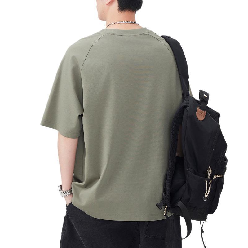New Summer Round Neck Splicing Color-blocking Short-sleeved T-shirt for Men's Loose Japanese Five-point Sleeve T-shirt for Men