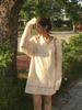 Wioi Vintage Lace Hem Mini Dress_Cream