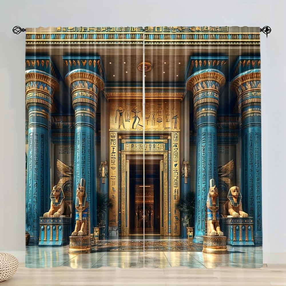 

Set Of 2 Egyptian Theme Polyester Curtains Living Room Bedroom Kitchen Decor Modern Light Filtering Made Sitting Window Treatment W100*H70(CM)-Grommet top&1PCS
