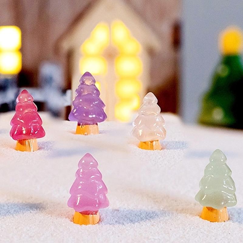 5Pcs Luminous Christmas Tree Ornament Mini Color Pine Tree Micro Landscape Decoration Dollhouse Miniature Toy