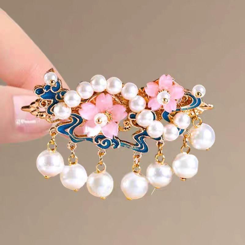 

Antique Style Hair Clip Simple Burned Blue Alloy Tassel Duckbill Clip Hanfu Qipao Accessory Auspicious Cloud Hair Accessory Clip
