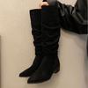 Pointed high-heeled khaki stacking boots women's shoes new spring and autumn winter thin long knight boots
