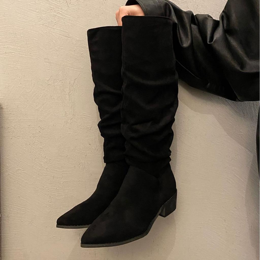 Pointed high-heeled khaki stacking boots women's shoes new spring and autumn winter thin long knight boots