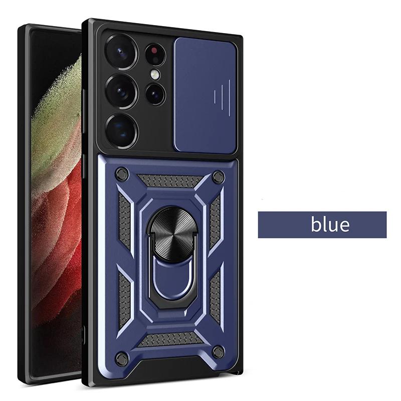Nárazuvzdorné pancierové puzdro pre Samsung Galaxy S23 S20 S21 S22 S24 Ultra Plus FE S držiakom na magnetický krúžok do auta Kryt s posuvným chráničom objektívu