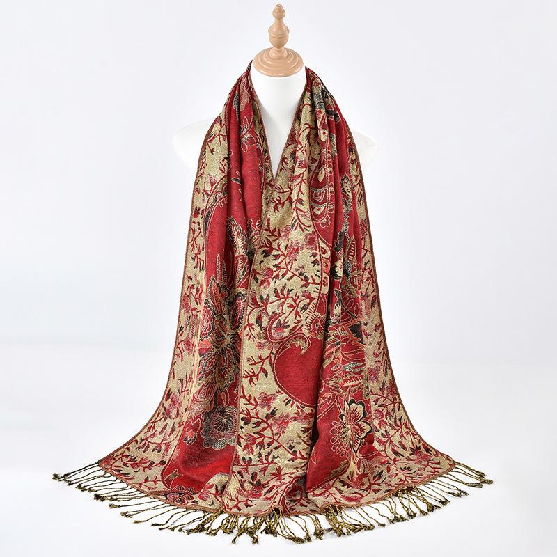 

Hot-selling gold thread jacquard scarf fashion printing European and American style embroidery long scarf fringed shawl 180*70cm