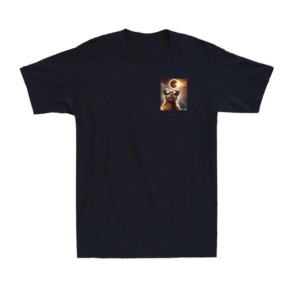 Cat Taking A Selfie With Solar 2024 Eclipse Wearing Glasses Men s T-Shirt M