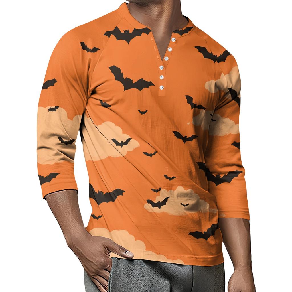 Men's Button-Down Contrast Raglan 3/4 Sleeve Top