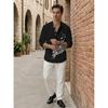Men's Cotton Blend Mandarin Collar Self One Design Full Sleeve Casual Short Kurta