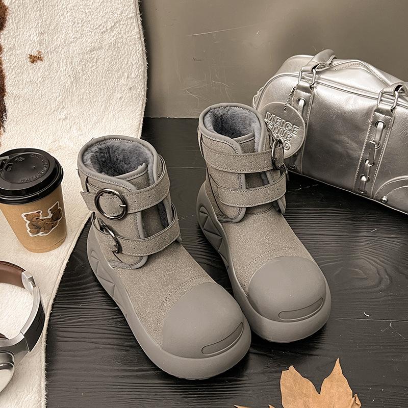 Women's fur one thick bottom heightening winter lightweight warm snow boots non-slip wear-resistant casual sports cotton shoes