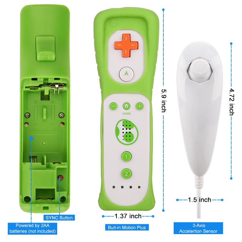2 in 1 Wireless Remote Controller for Nunchuk Nintendo Wii Built-in Motion Plus Gamepad with Silicone Case Motion Sensor