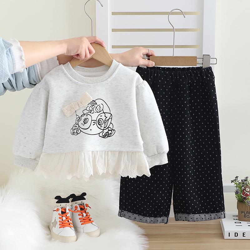 

2024 Stylish Autumn Two-Piece Outfit for Baby Girls - Korean Style Sweatshirt Set 80cm-120cm / 5 pieces per order