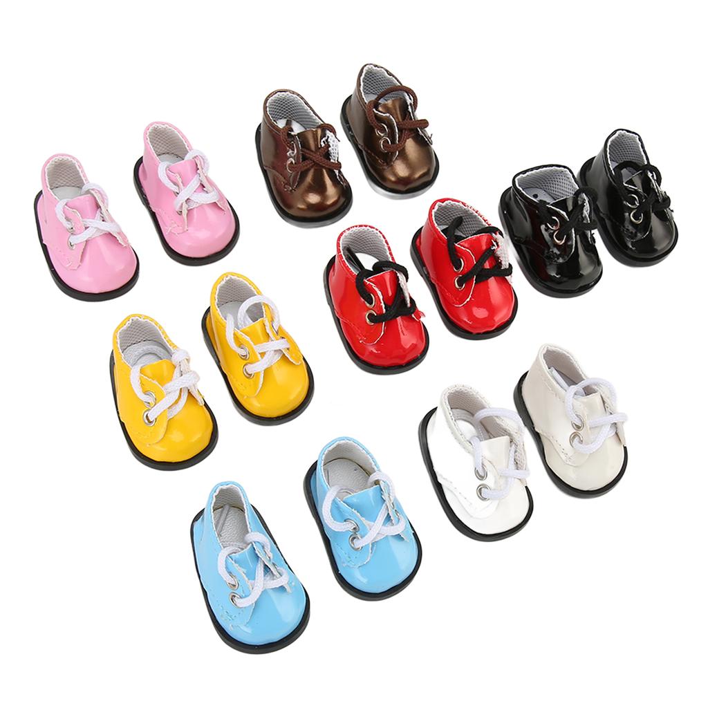 7 Pairs Doll PU Leather Shoes Bright Leather Casual Ball Jointed Plush Doll Dress Cute Doll Shoes