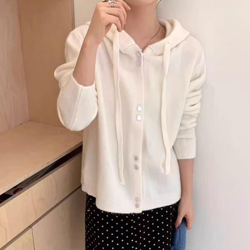 Real Shot Hooded Fashion Loose Knitted Cardigan Autumn and Winter New Lazy Style Solid Color Versatile Outer Wear Thickened Sweater Women