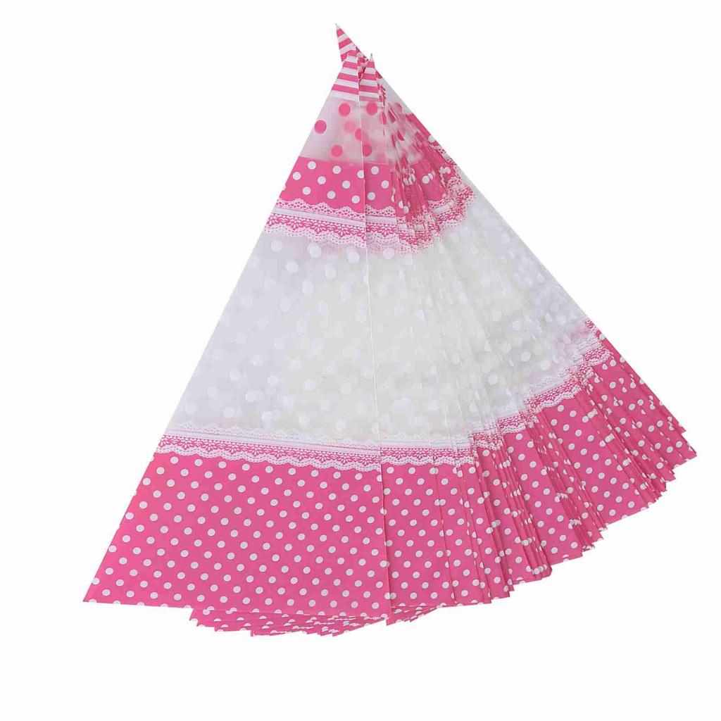 50 Piece Clear Cone Shaped Treat Popcorn Bags Treat Bags Cellophane Candy Bags with Twist Ties