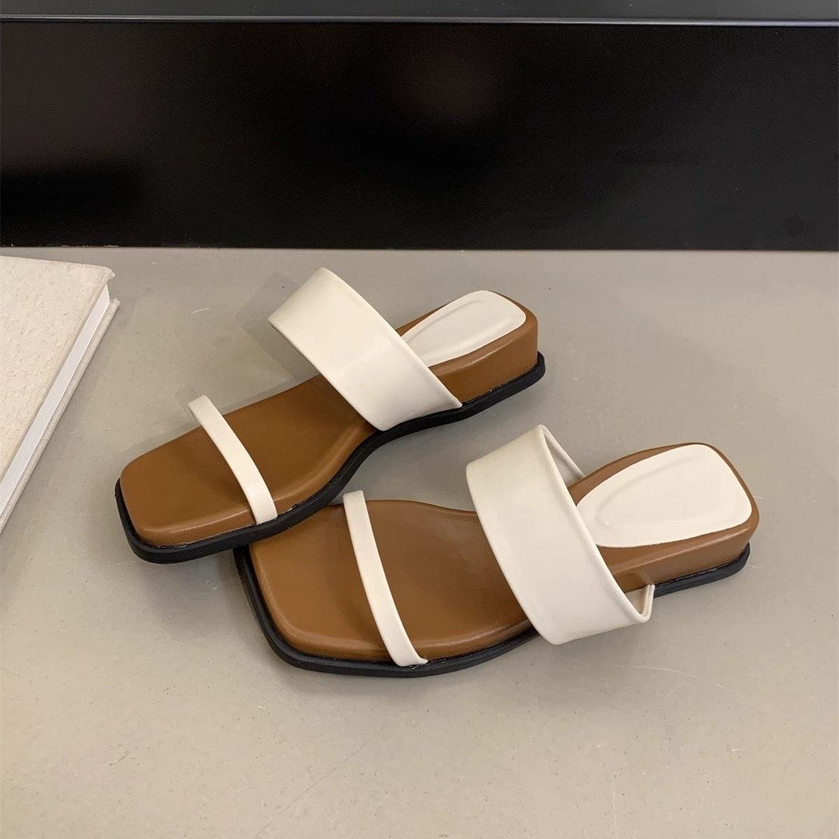 

Квадратные шлепанцы на платформе женские летние простые сандалии на одном ремешке удобные с мягкой подошвой повседневные для отпуска пляжные туфли 40