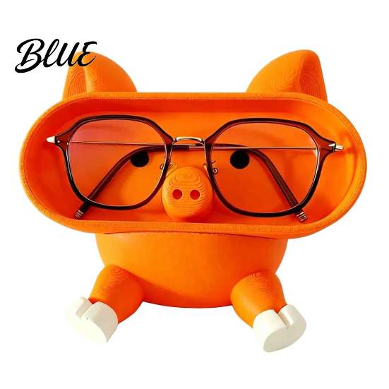PLA Plastic Organizer Cartoon Pig Glasses Holder 3D Printed Phone Stand Desktop Organizer Stable Decorative Ornament for Office Desk And Bedside