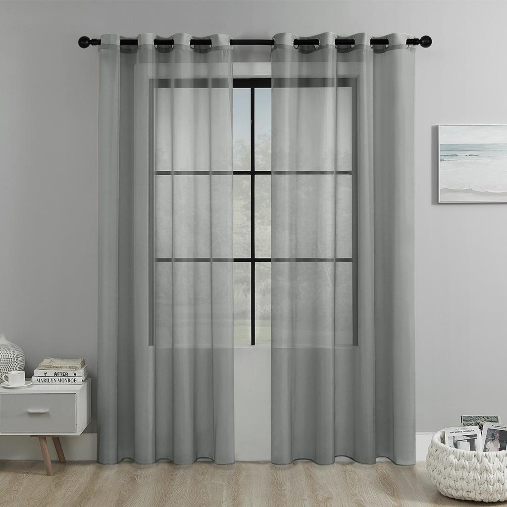 2025Solid Color Perforated Window Screen Semi-Blackout Curtain Living Room Balcony Window Screen Door Curtain Decoration