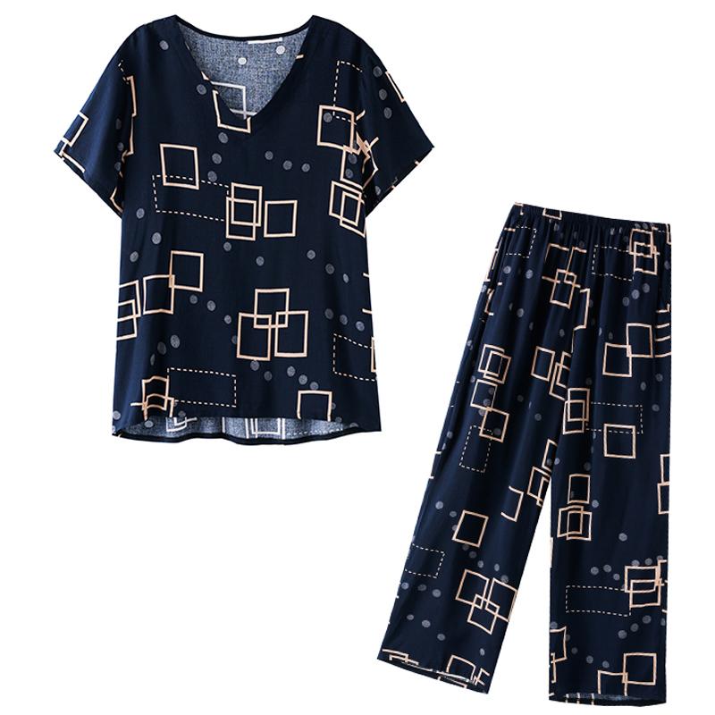 Sommeranzug für Frauen im mittleren Alter Neue elegante zweiteilige Sets Damen-Outfits Lose Vintage-Druck-Hosen-Set mit weitem Bein