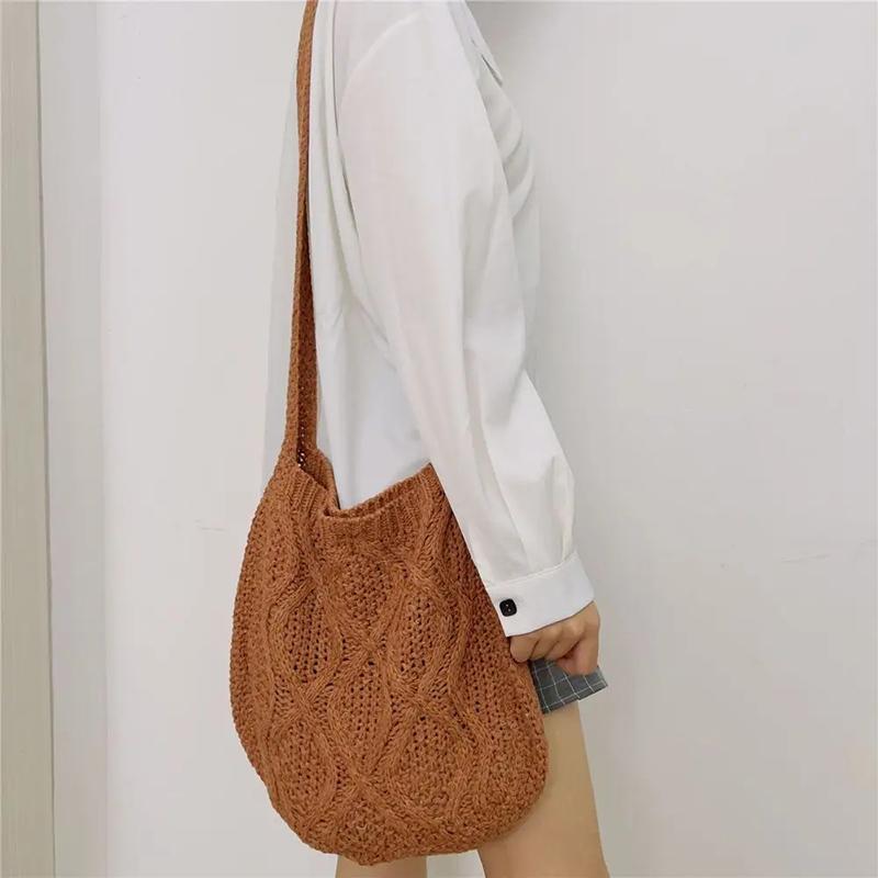 

Вязаные крючком женские сумки на ремне, женские дизайнерские вязаные сумки, большая сумка, летняя пляжная сумка в стиле бохо, кошельки, сумка для покупок 28x9x30cm дубильная кора