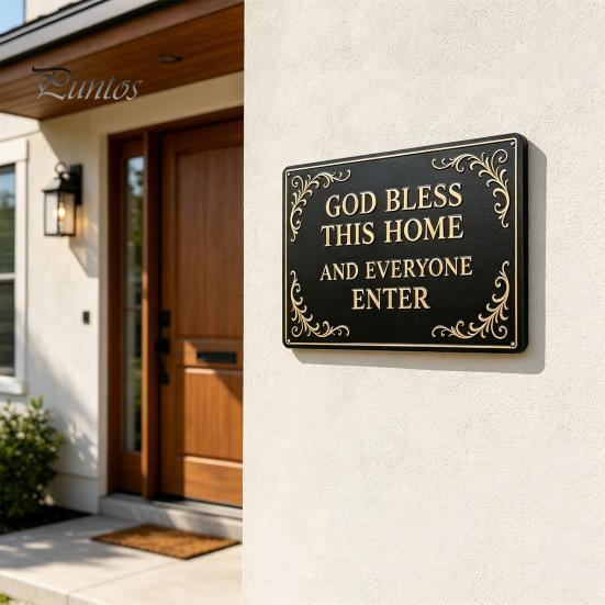 Dekorative Hausschilder Gott Segne Dieses Vintage Metallwandschild, Eisen Hängendes Schild Dekoration, Außenakzente Christliche Segenskunst für Garten Hof Veranda
