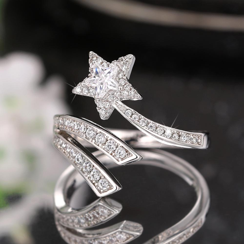 Huitan Super Fairy Star Cut Double Layer Sun, Moon & Stars Open Engagement Ring