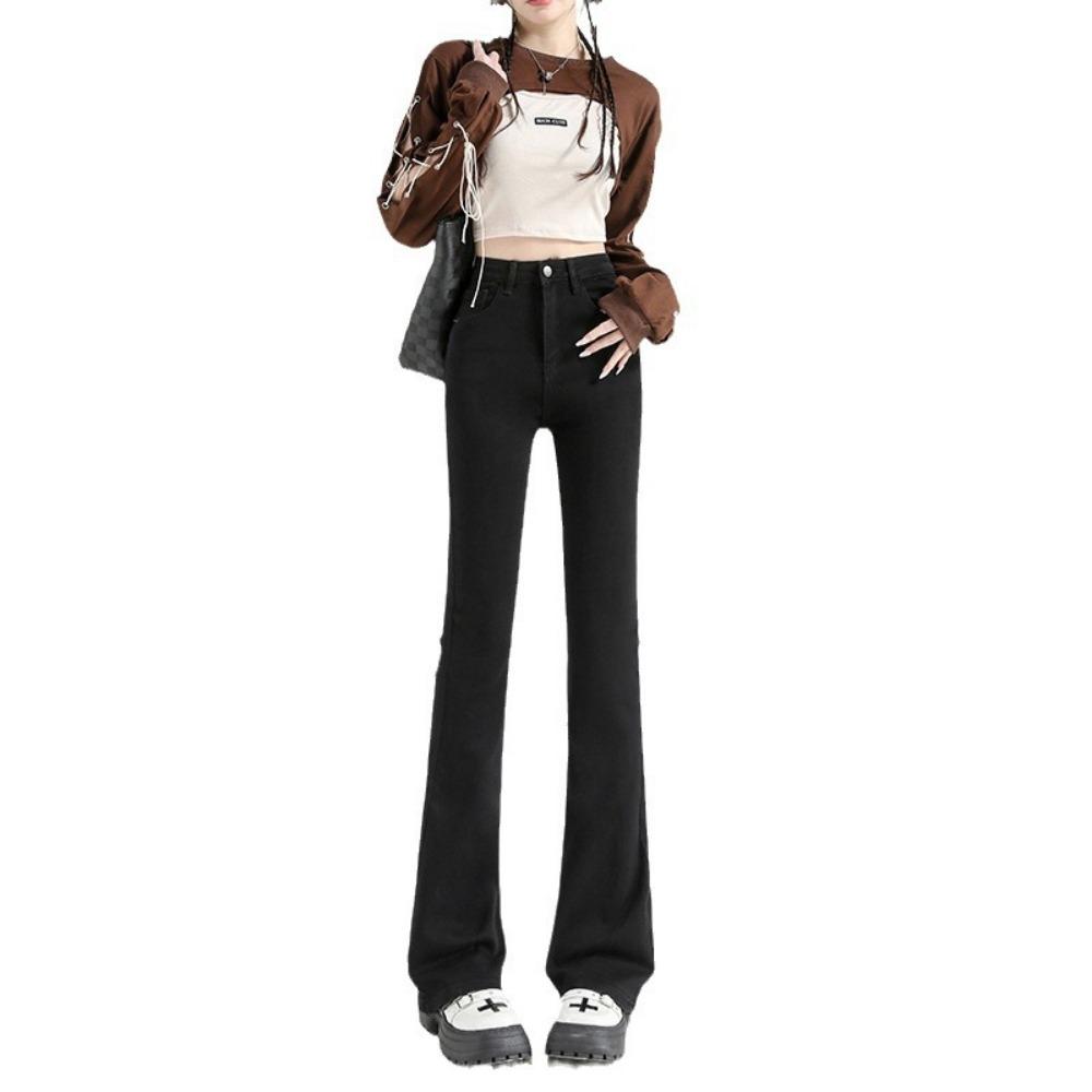 Korean version of micro-pull jeans women's spring new elastic high-waisted thin small flared pants micro-pull pants