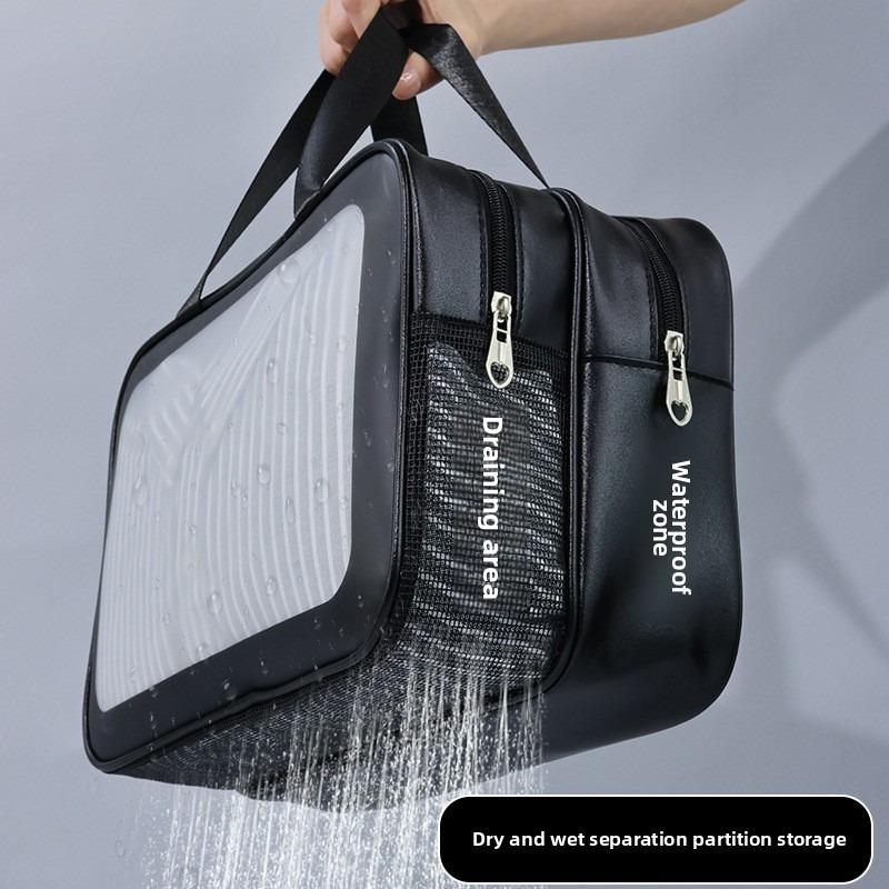 Large Capacity Transparent Dry Wet Separation Double-layer Wash Bag Frosted PVC Travel Portable Handheld Bath Storage Bag GF33