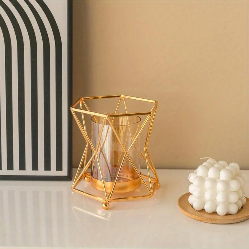Luxuriöse Glasvase aus Schmiedeeisen - Tafelaufsatz, Hydroponische Blumenvase, Geometrische Vase & Heimdeko