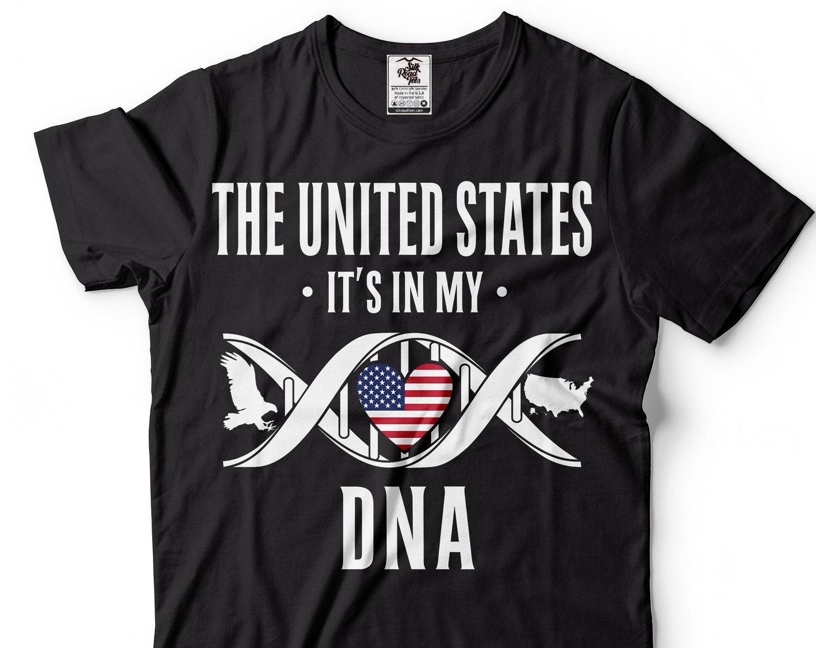 USA DNA Shirt: Patriotic American Flag Tee L