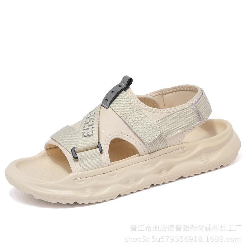 

Летние новые пляжные шлепанцы персонализированные на толстой подошве с увеличением высоты мужские двойного назначения нескользящие сандалии дышащие модные трендовые туфли 44 бежевый