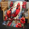 Red Cardinals with Vibrant Flowers Pattern Blanket Flannel Material Soft Warm for All Seasons, Home Outdoor Camping Picnics RV