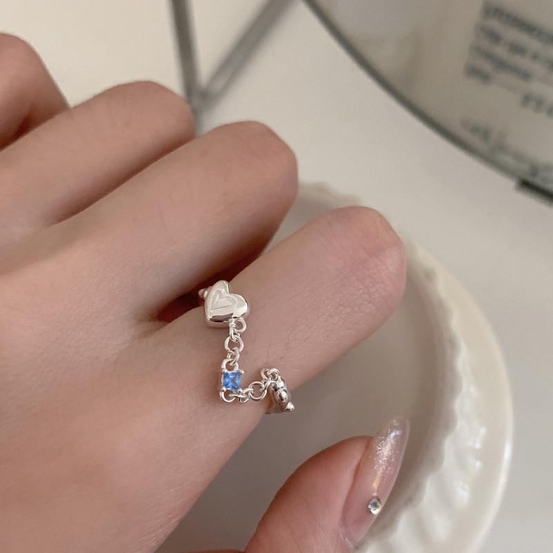 Fashionforward Rhinestone Blue Heart Ring For Women Adjustable Size For Wear Everyday