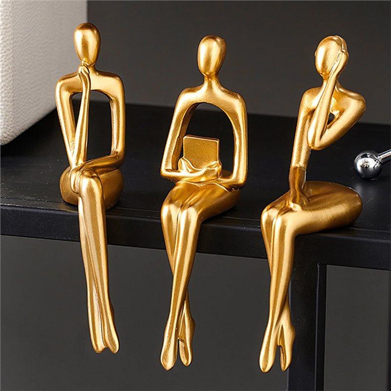 2025 Trend Resin Thinkers Statues Decor,3Pcs Abstract Sitting Sculptures, Bookshelf Desk Figurines, Home Office Room Shelf Accen