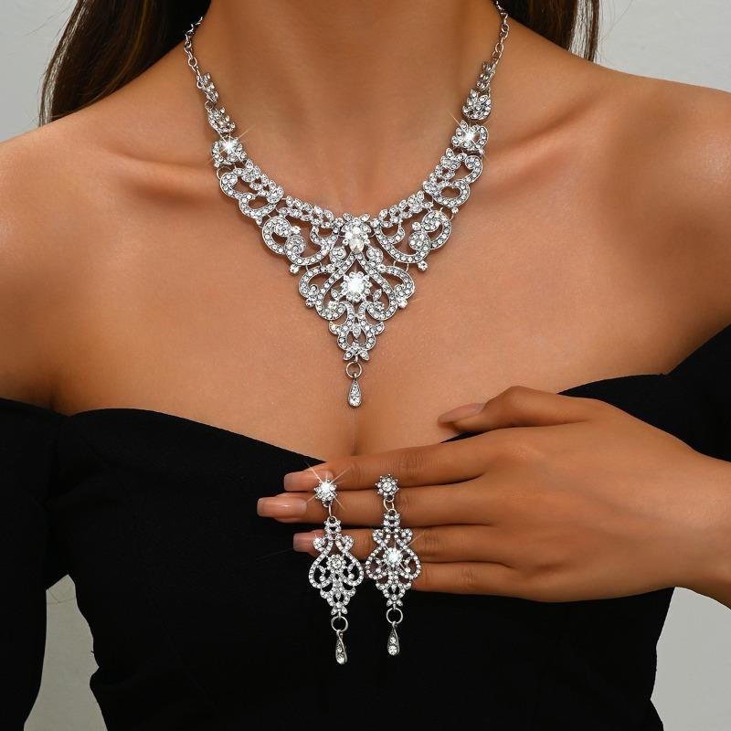 Meier European and american exaggerated rhinestone necklace and earring set - bridal, evening gown, and party accessories