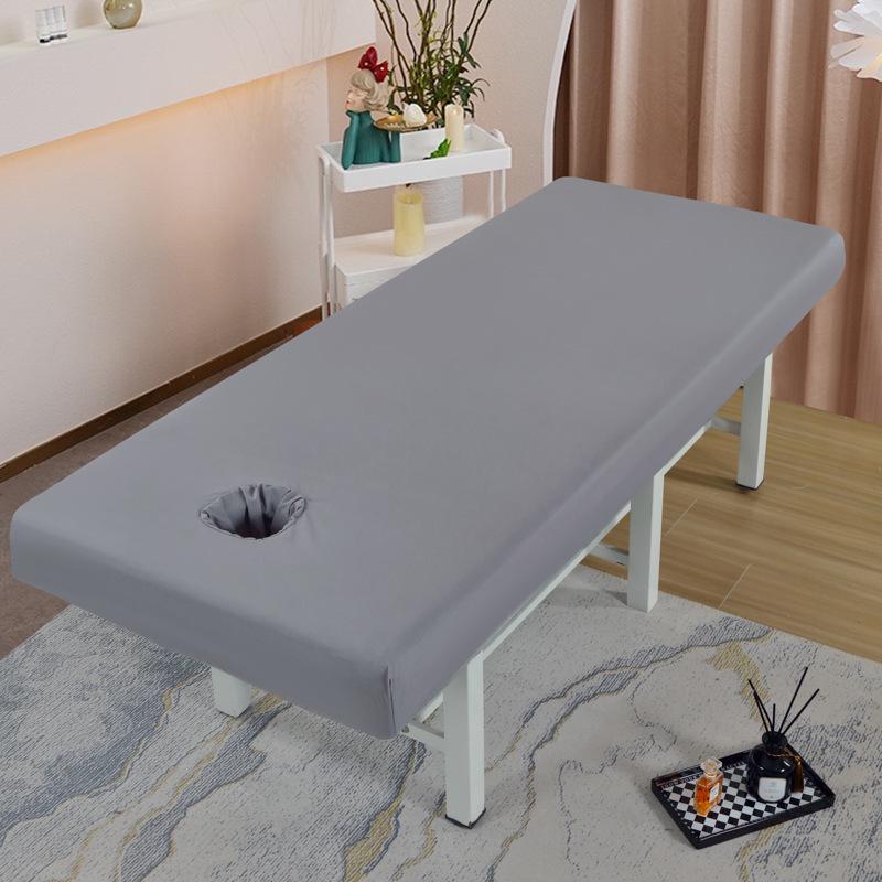 Waterproof Oil-Proof Massage Bed Sheet with Face Hole - Thick Solid Color, White