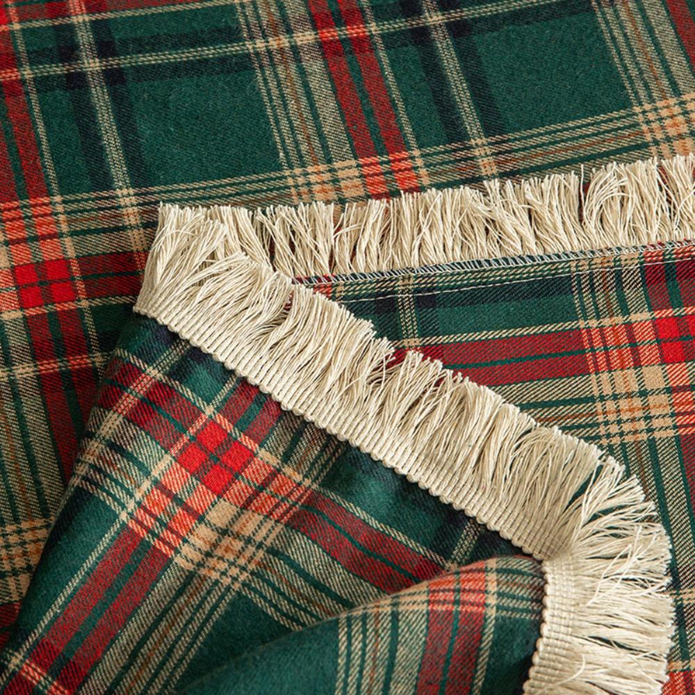 Christmas Slipcover Red Green Plaid Sofa Cover Non Slip Full Cover Fringe Retro Holiday Decor