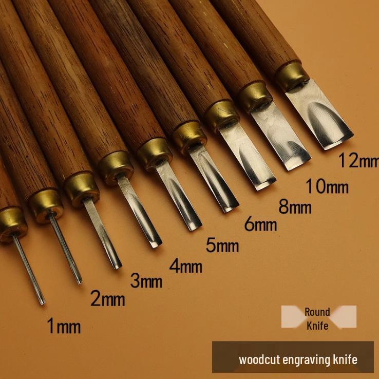 Set cuțit de sculptură în lemn: Lame plate, rotunde, bizotate pentru gravură manuală pe bloc de lemn