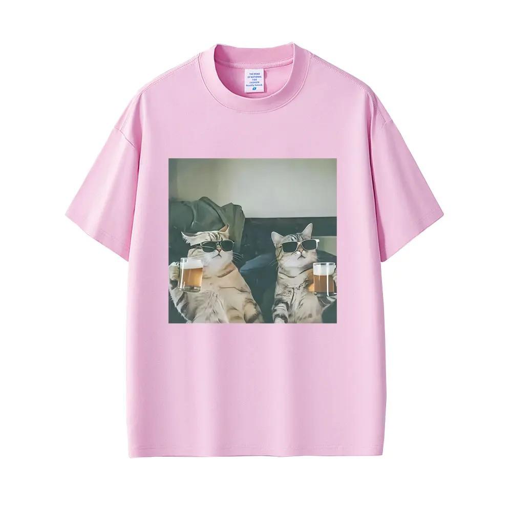 Cool Sunglasses Cats Drinking Beer Meme Graphic Oversized T-Shirt | Funny Cat Lover Streetwear Tee