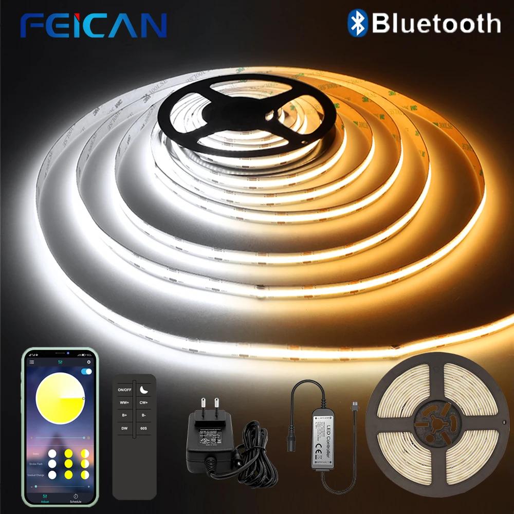 

COB LED Strip CCT Bluetooth LED Strip2M 3M 5M Dimmable 24V 3000K~6500K CRI90+ Strip Light LED Strip for Kitchen Bedroom Closet US Plug&2m