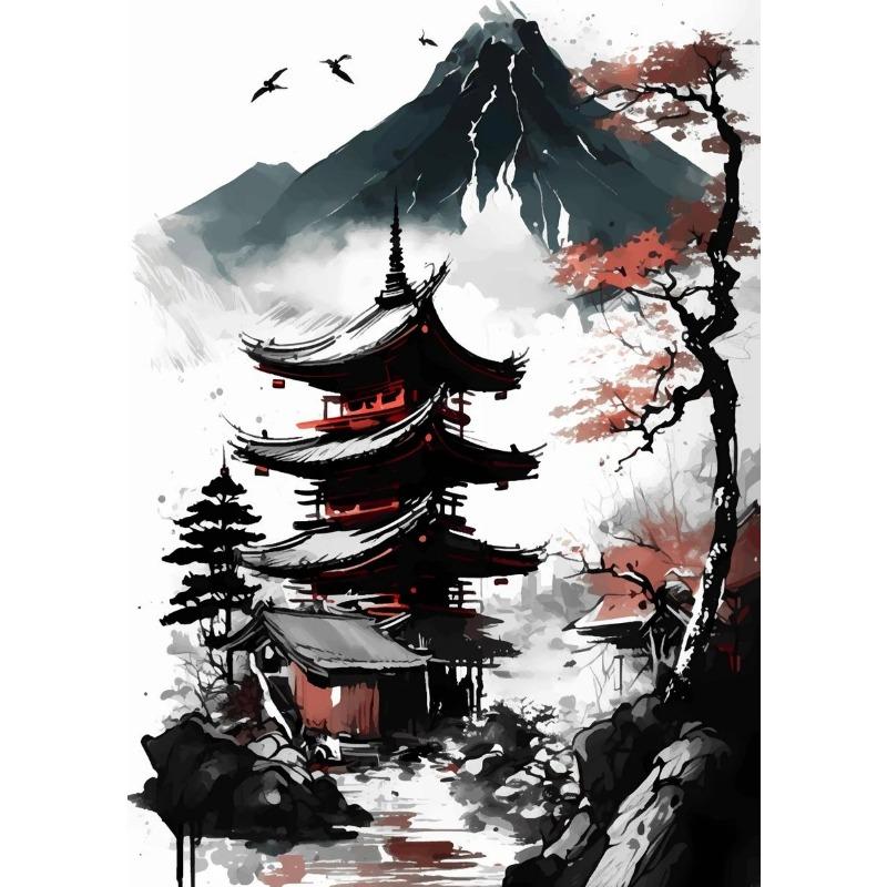 

Японский Природный Пейзаж Горный Храм Холст Живопись Красный Черный Постеры Винтажное Искусство Настенные Принты для Комнаты Домашний Декор 21cm×30cm NoFrame