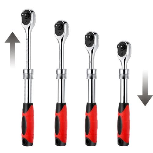 3/8-inch Square Socket Ratchet Wrench, Telescopic Quick Release Ratchet Drive, 72-Tooth, Reversible Enlarged Handle